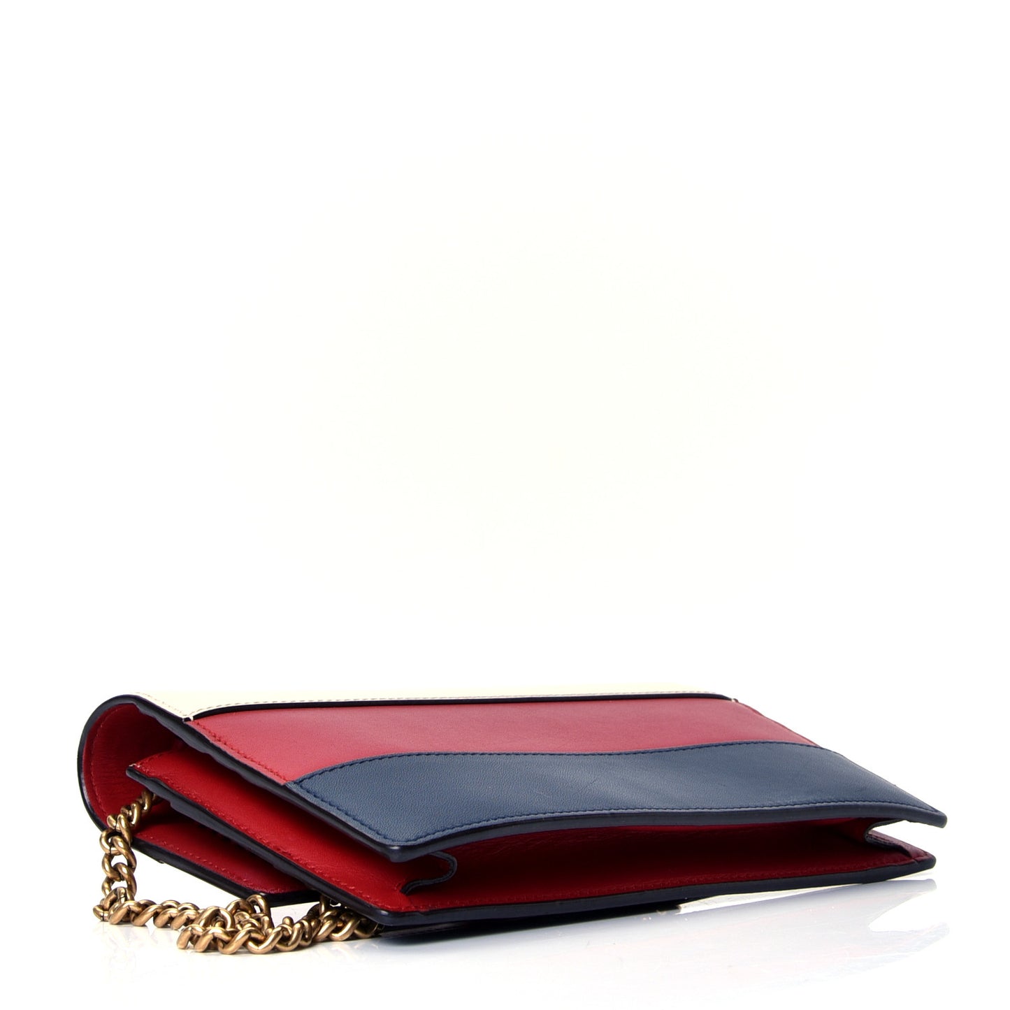Calfskin Queen Margaret Chain Wallet Blue Agata Hibiscus Red Mystic White