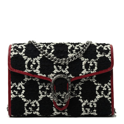 Gucci Tweed GG Monogram Mini Dionysus Chain Wallet Black White Romantic Cherry 1 of 8
