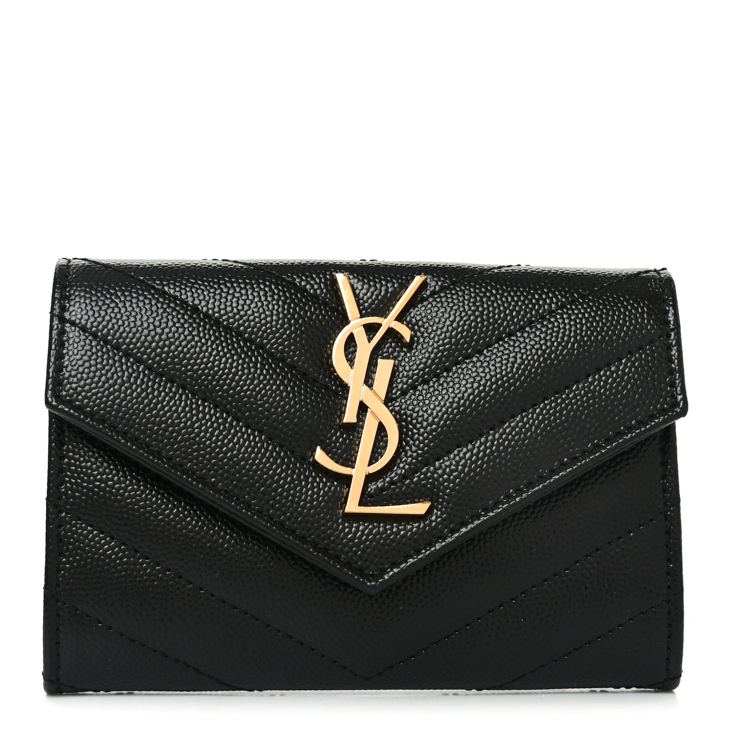 Grain De Poudre Matelasse Chevron Small Monogram Envelope Wallet Black