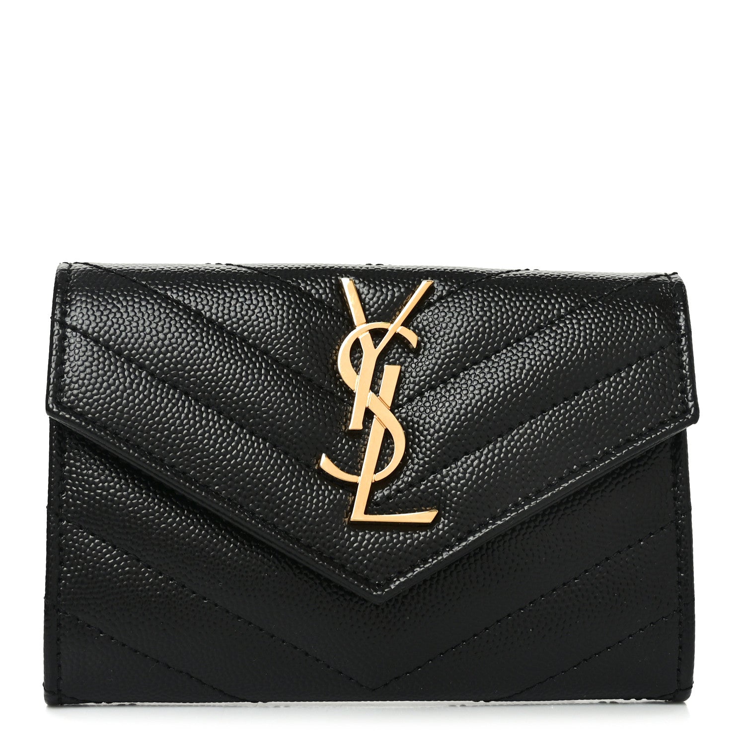 Saint Laurent Grain De Poudre Matelasse Chevron Small Monogram Envelope Wallet Black 1 of 8