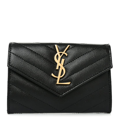 Saint Laurent Grain De Poudre Matelasse Chevron Small Monogram Envelope Wallet Black 1 of 8