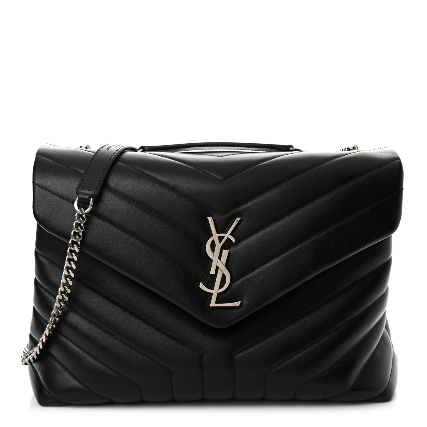 Calfskin Y Quilted Monogram Medium Loulou Chain Satchel Black