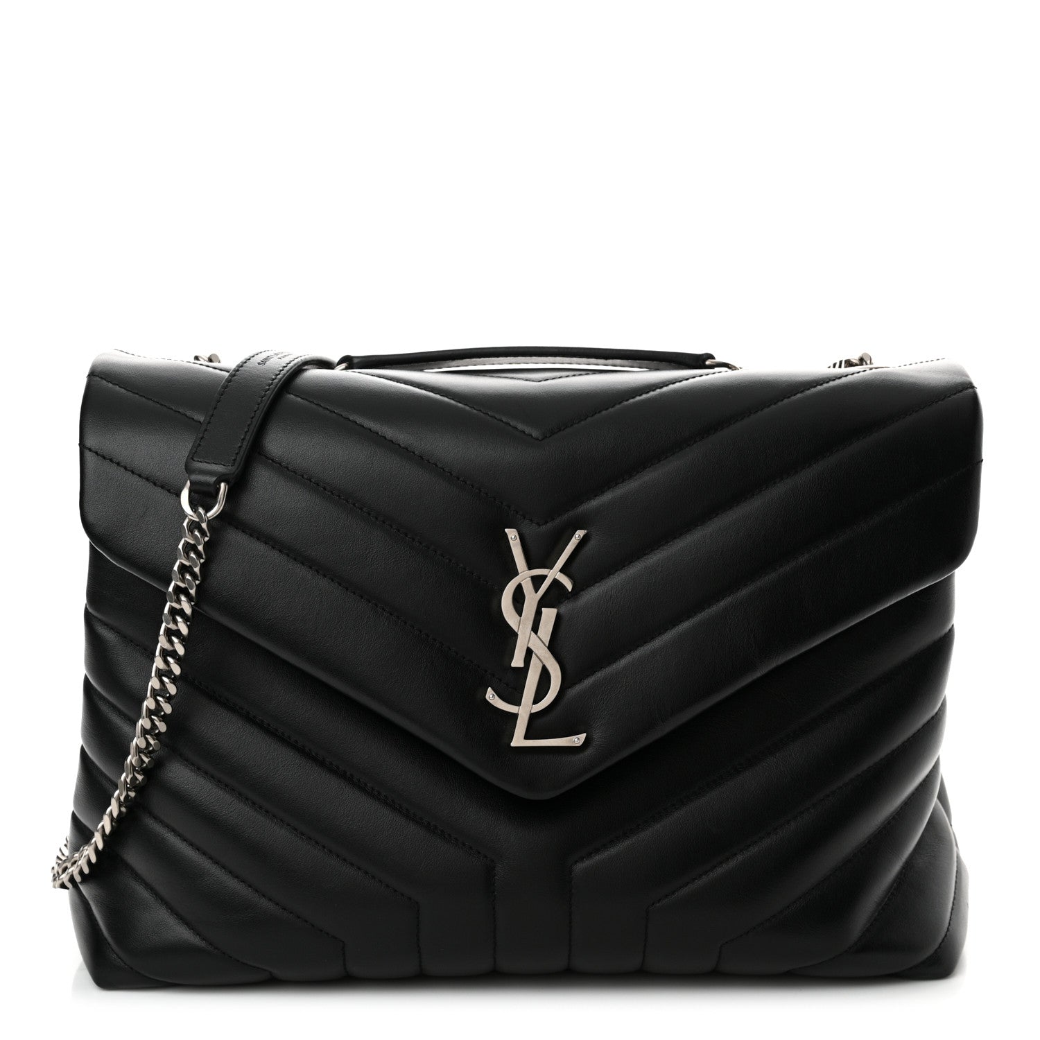 Saint Laurent Calfskin Y Quilted Monogram Medium Loulou Chain Satchel Black 1 of 14