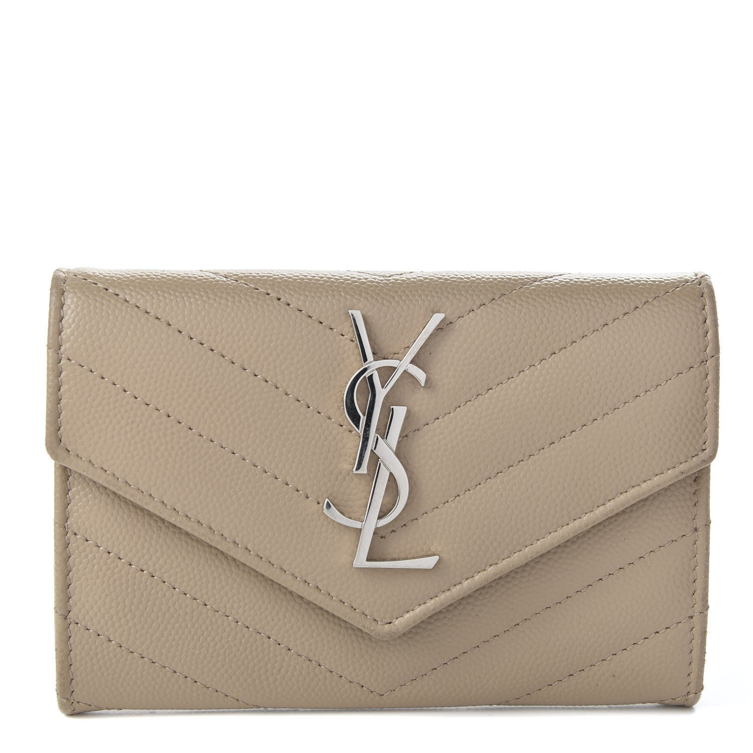 Saint Laurent Grain De Poudre Matelasse Chevron Small Monogram Envelope Wallet Dark Beige 1 of 7