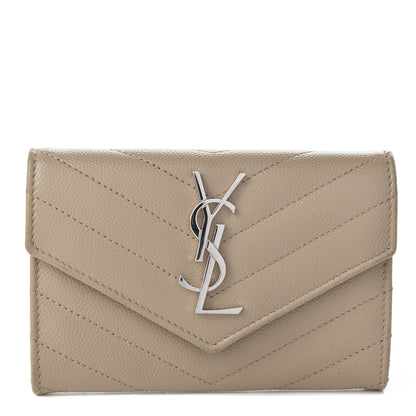 Saint Laurent Grain De Poudre Matelasse Chevron Small Monogram Envelope Wallet Dark Beige 1 of 7