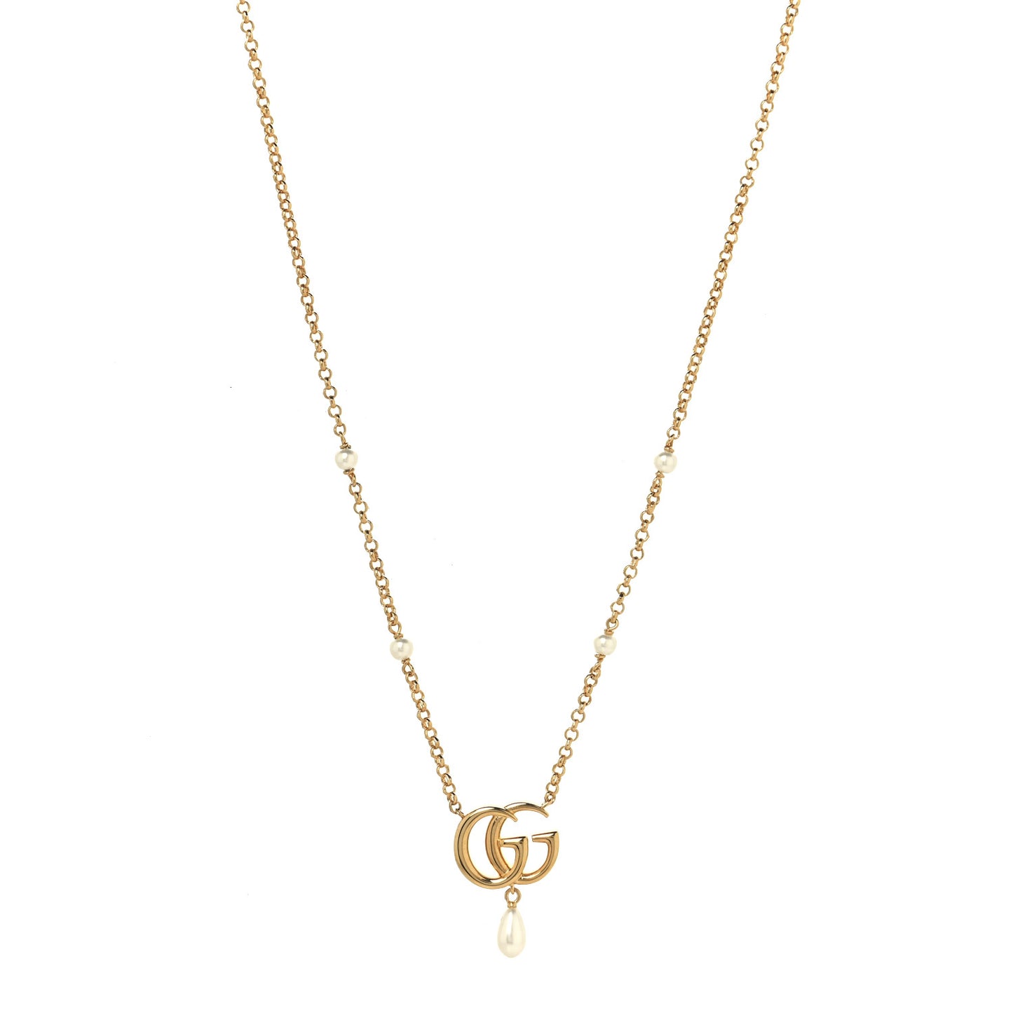 Pearl Double G Marmont Necklace Gold