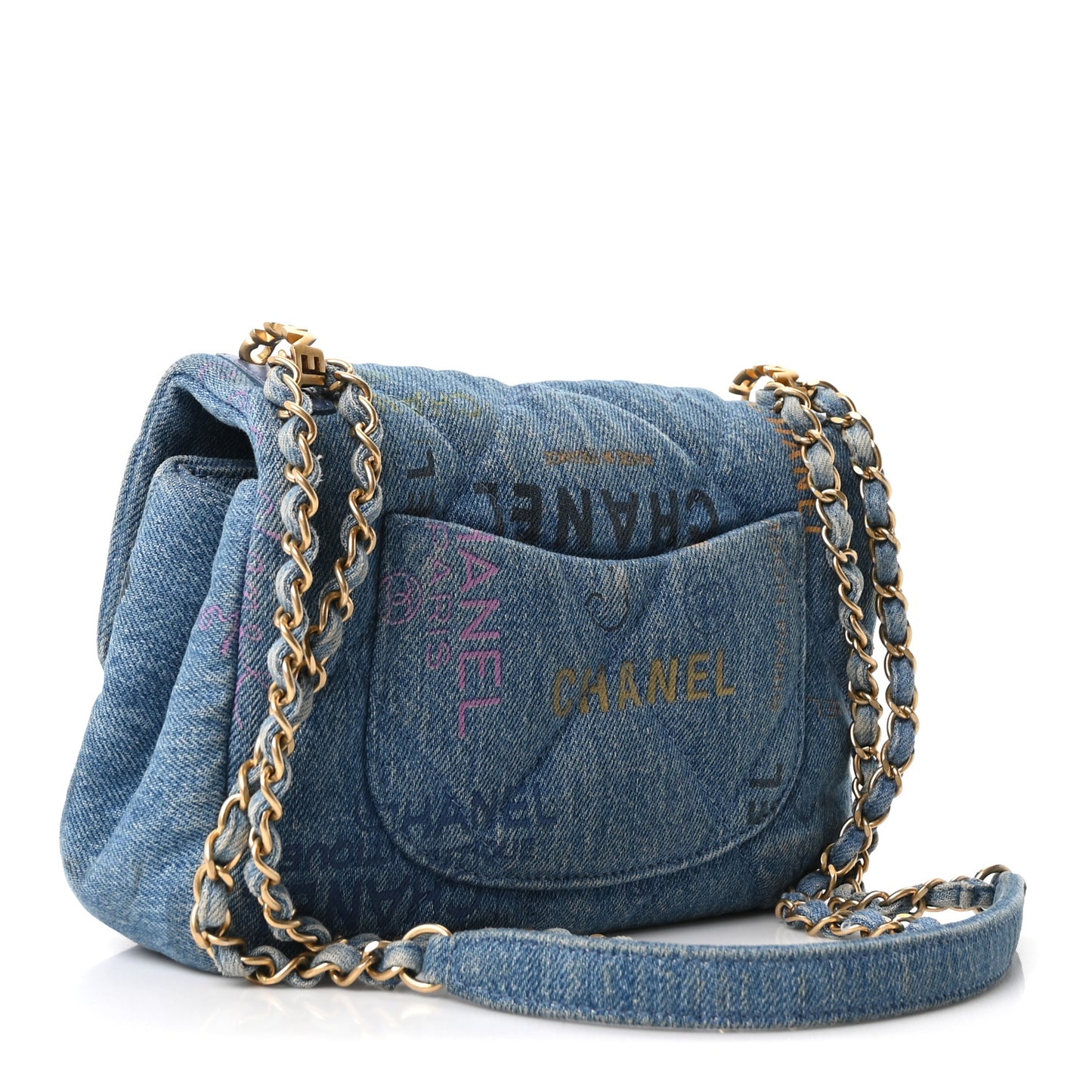 Denim Quilted Mini Denim Mood Rectangular Flap Blue Multicolor