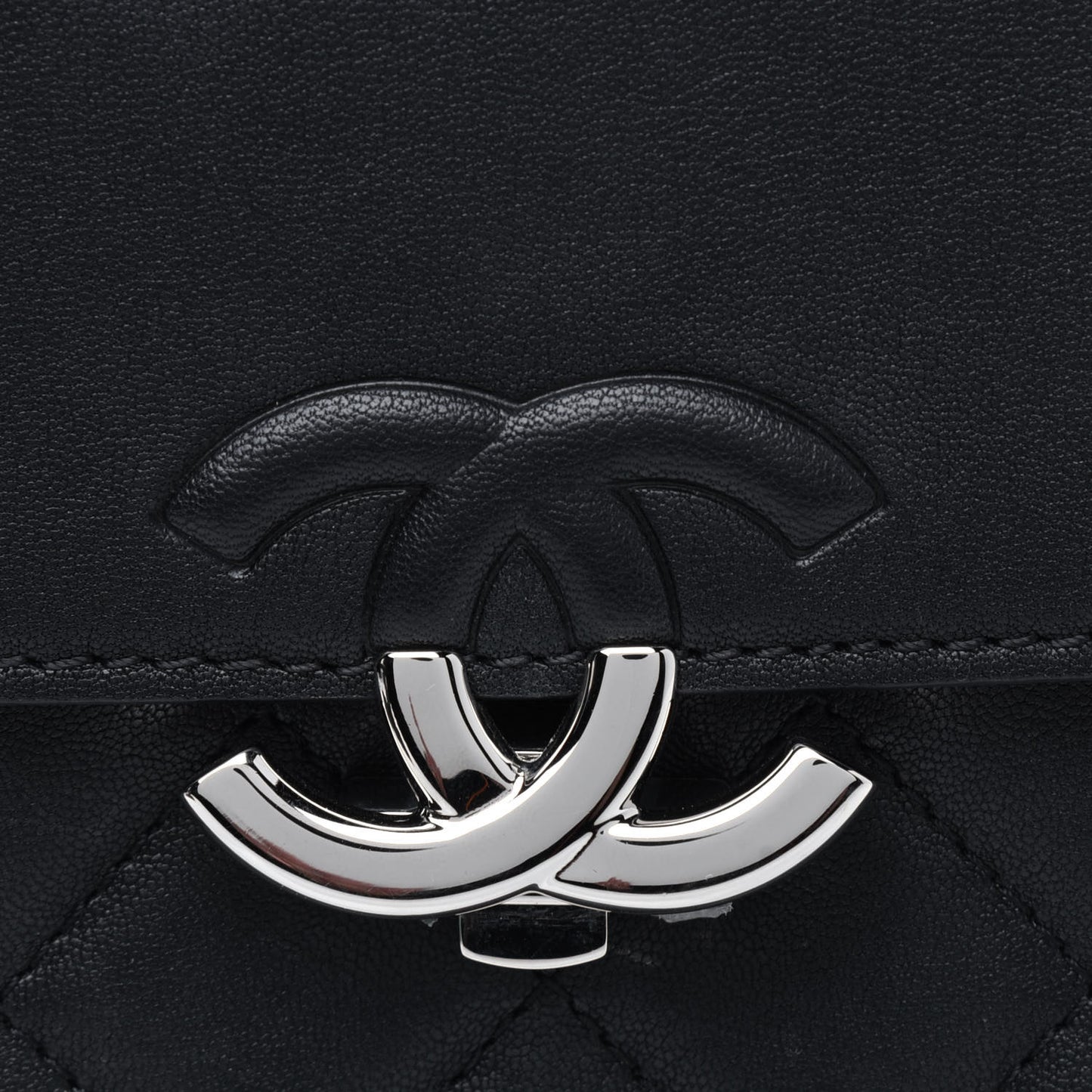 Goatskin Quilted Large CC Box Flap Black