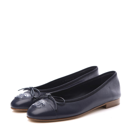Chanel Lambskin CC Cap Toe Ballerina Flats 35 Navy 2 of 10