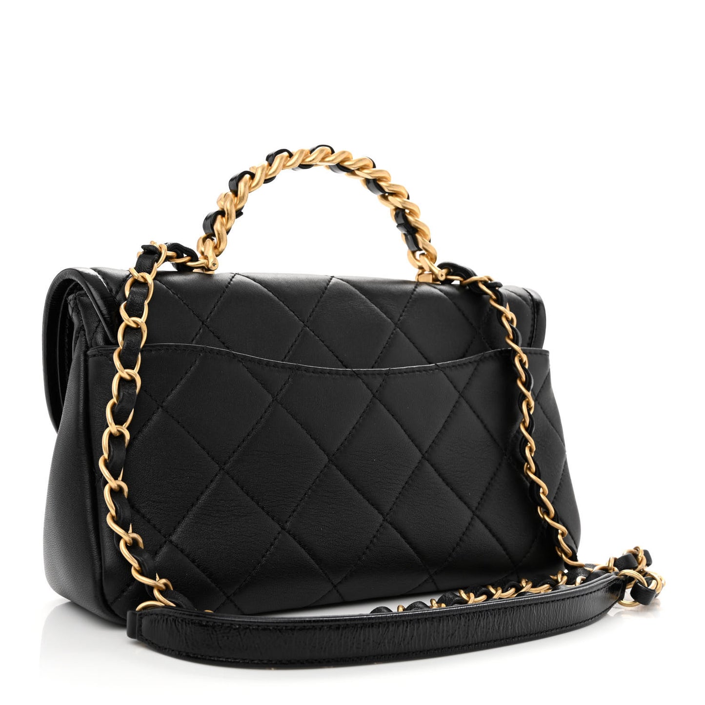 Lambskin Quilted Small La Parisienne Top Handle Flap Black