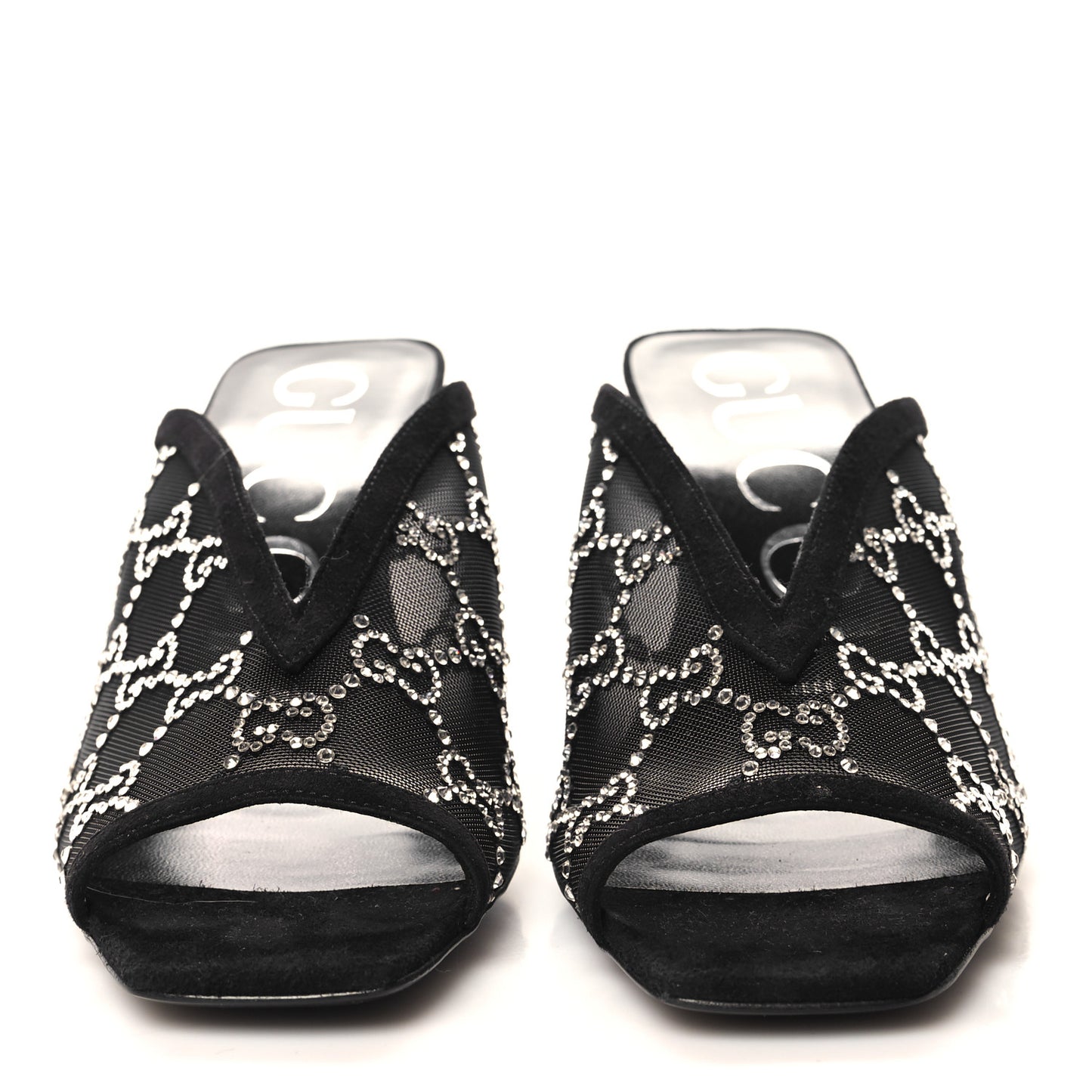 Tela Retino Kid Scamosciato Crystal GG Monogram Square G 95mm Slide Sandals 37.5 Black