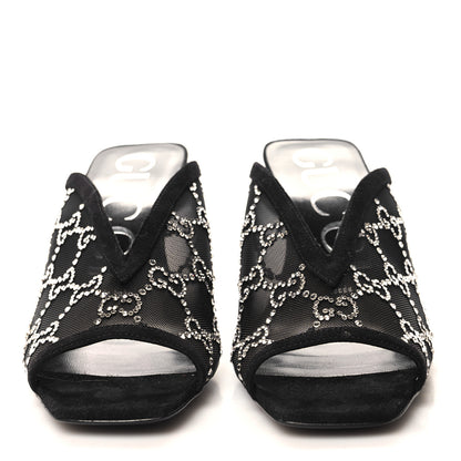 Gucci Tela Retino Kid Scamosciato Crystal GG Monogram Square G 95mm Slide Sandals 37.5 Black 2 of 8
