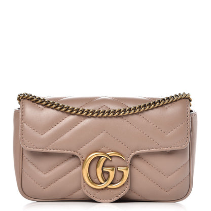 Gucci Calfskin Matelasse Super Mini GG Marmont Shoulder Bag Porcelain Rose 1 of 9