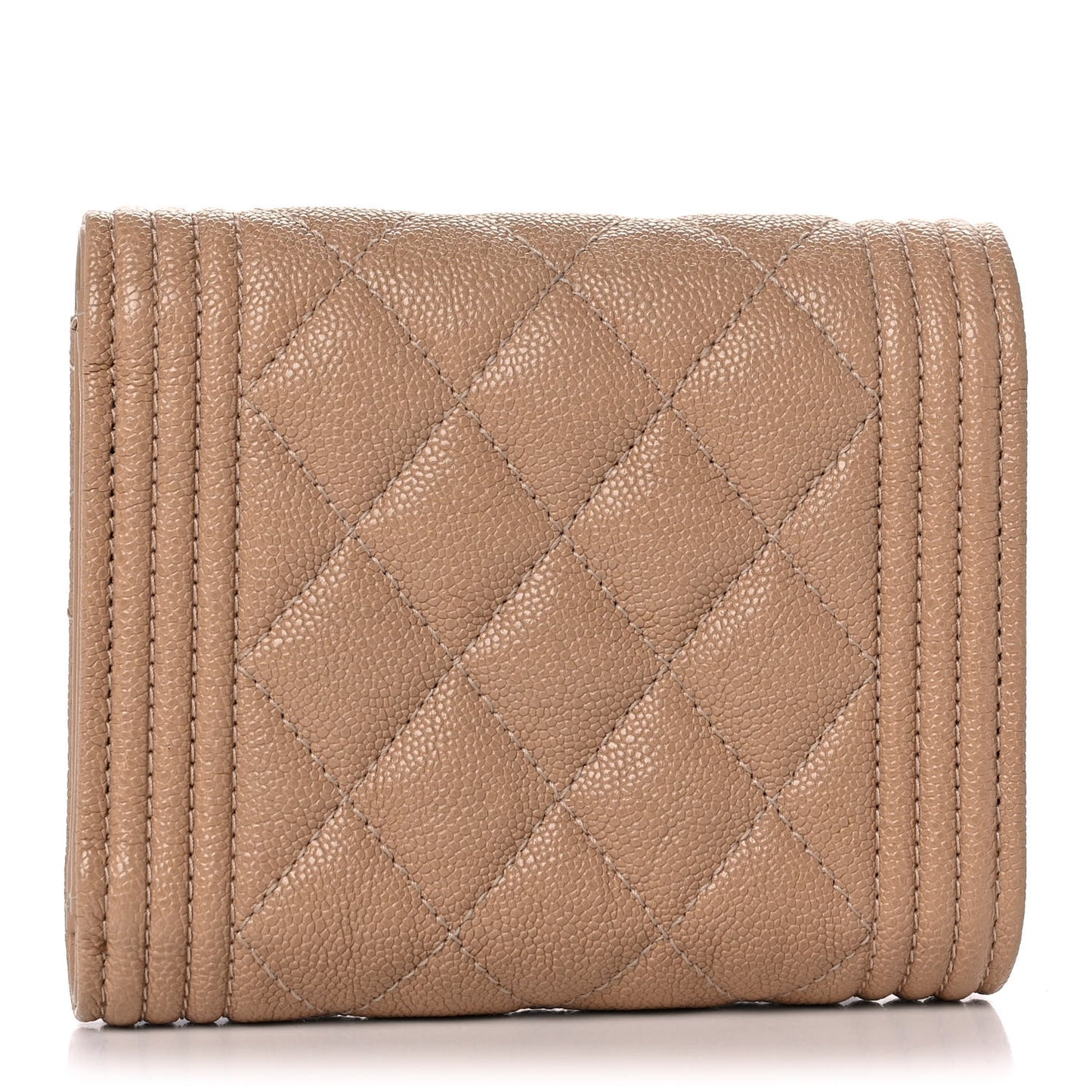 Caviar Quilted Compact Boy Flap Wallet Beige