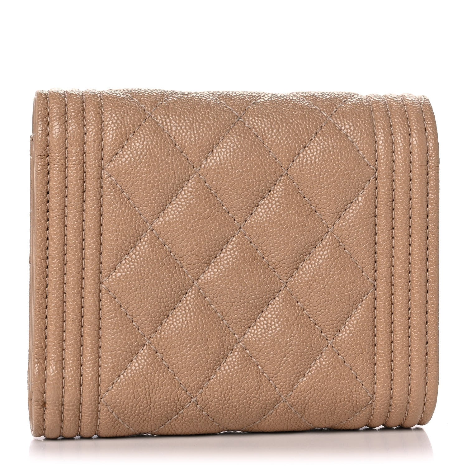 Chanel Caviar Quilted Compact Boy Flap Wallet Beige 3 of 12