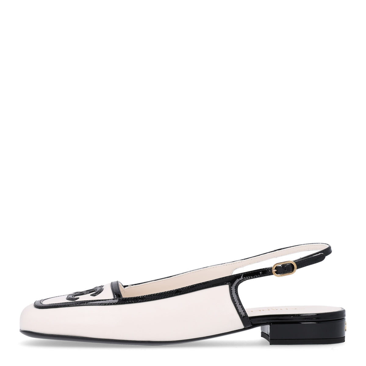 Chanel Lambskin Patent Calfskin CC Slingback Sandals 38 White Black 1 of 11