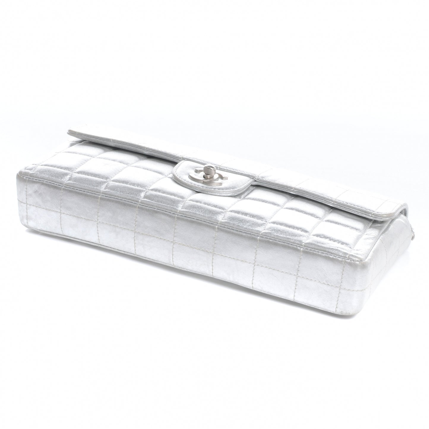 Lambskin East West Chocolate Bar Flap Silver