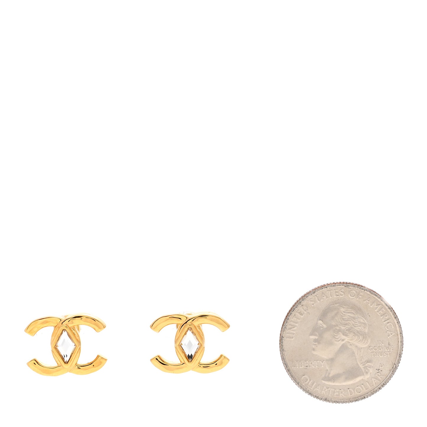 Metal Crystal CC Marquise Earrings Gold