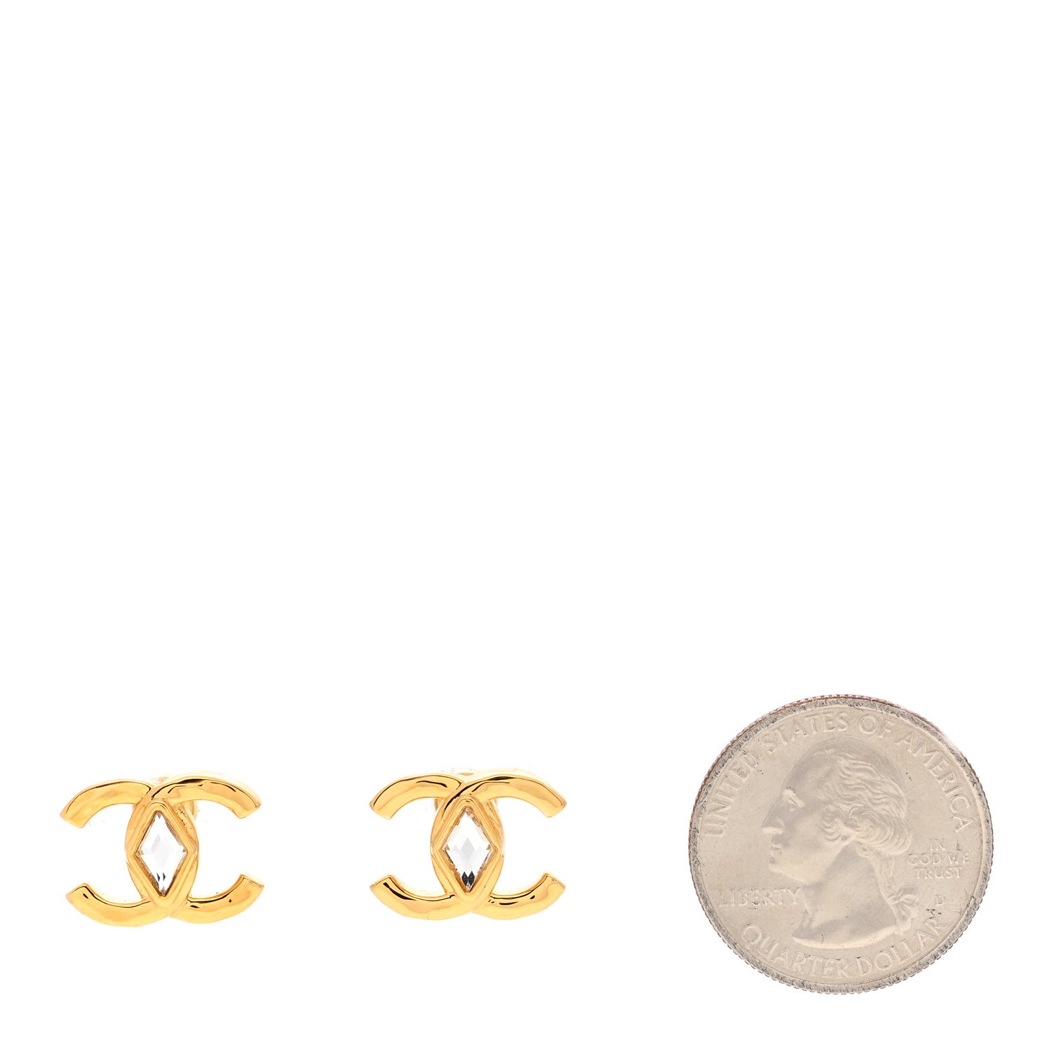 Chanel Metal Crystal CC Marquise Earrings Gold 2 of 5