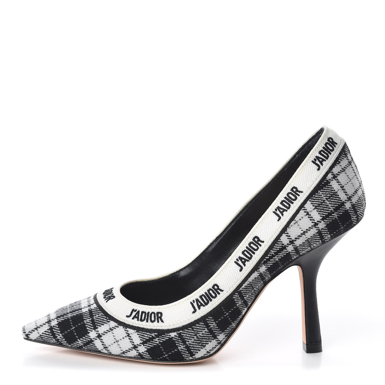 Christian Dior Canvas Ribbon Tartan Print Embroidered J'Adior 100mm Pumps 35 Black Off White 1 of 9