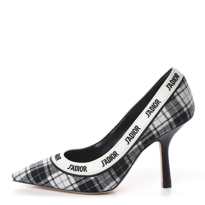 Christian Dior Canvas Ribbon Tartan Print Embroidered J'Adior 100mm Pumps 35 Black Off White 1 of 9