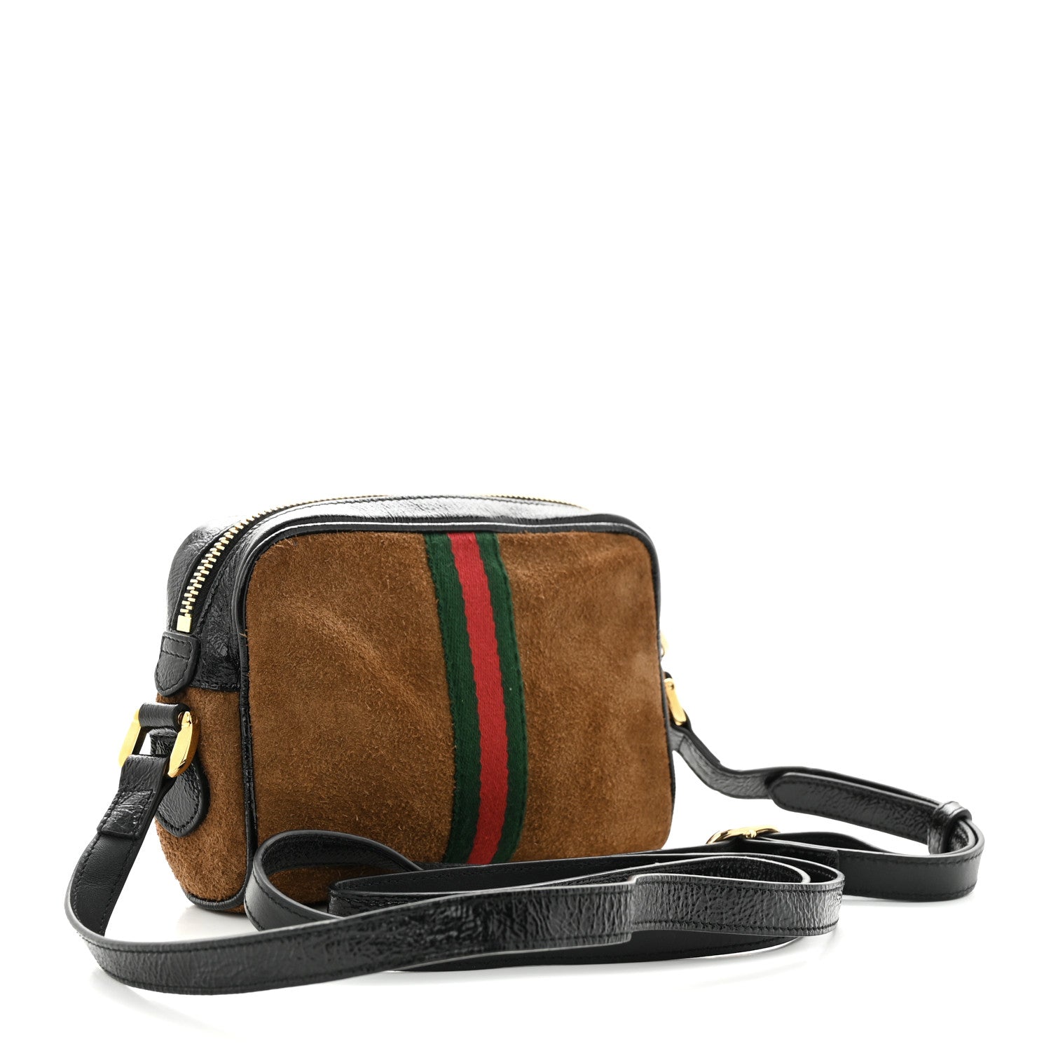 Gucci Suede Patent Web Mini Ophidia Shoulder Bag Nocciola Black 3 of 12