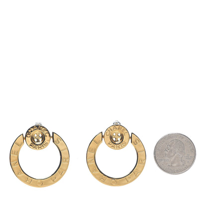 Chanel Metal Paris Button Hoop Earrings Gold 2 of 5
