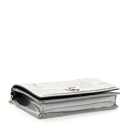 Christian Dior Metallic Patent Micro-Cannage Diorama Wallet on Chain Pouch Silver 4 of 8