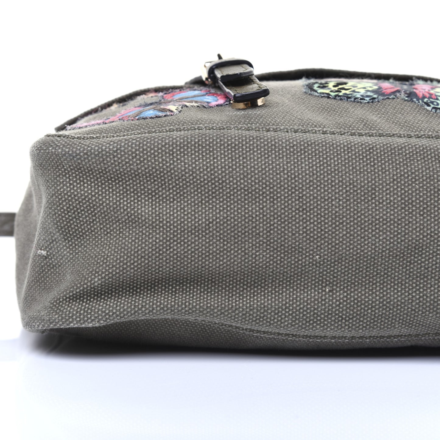 Canvas Butterfly Embroidered Rockstud Messenger Bag Military Green