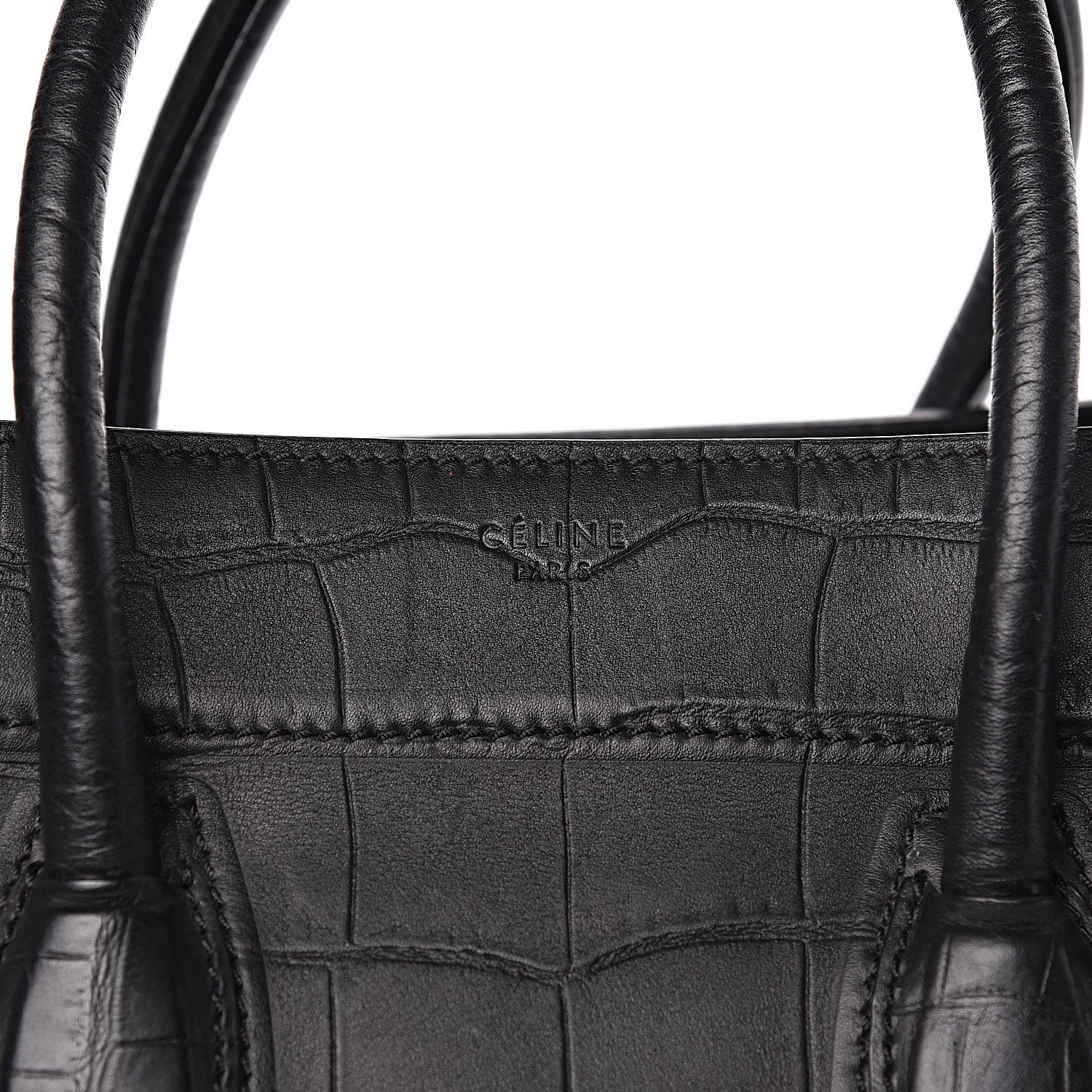 Celine Crocodile Embossed Calfskin Medium Phantom Luggage Black 9 of 17