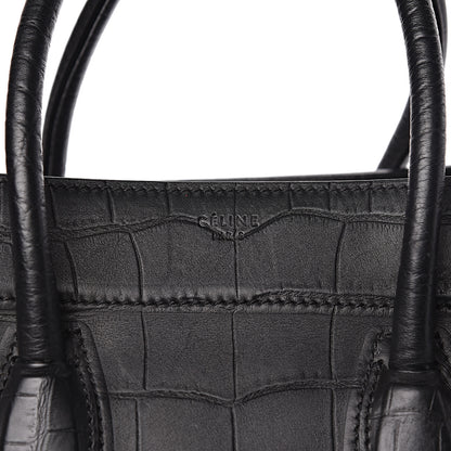 Celine Crocodile Embossed Calfskin Medium Phantom Luggage Black 9 of 17