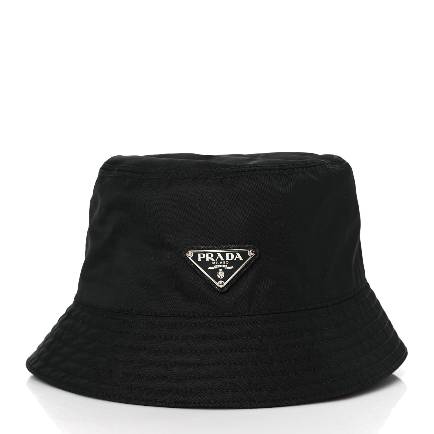 Prada Re-Nylon Metal Triangle Logo Womens Bucket Hat M Black 2 of 7