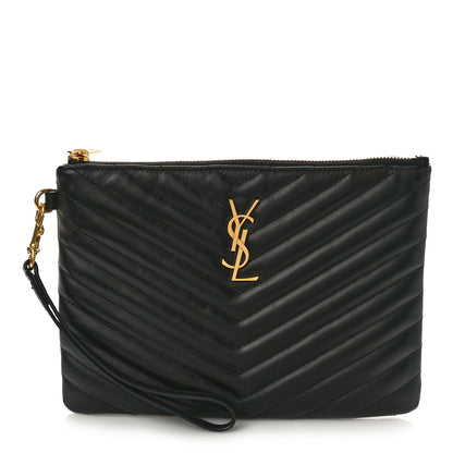 Saint Laurent Calfskin Matelasse Chevron Monogram A5 Wristlet Black 1 of 10