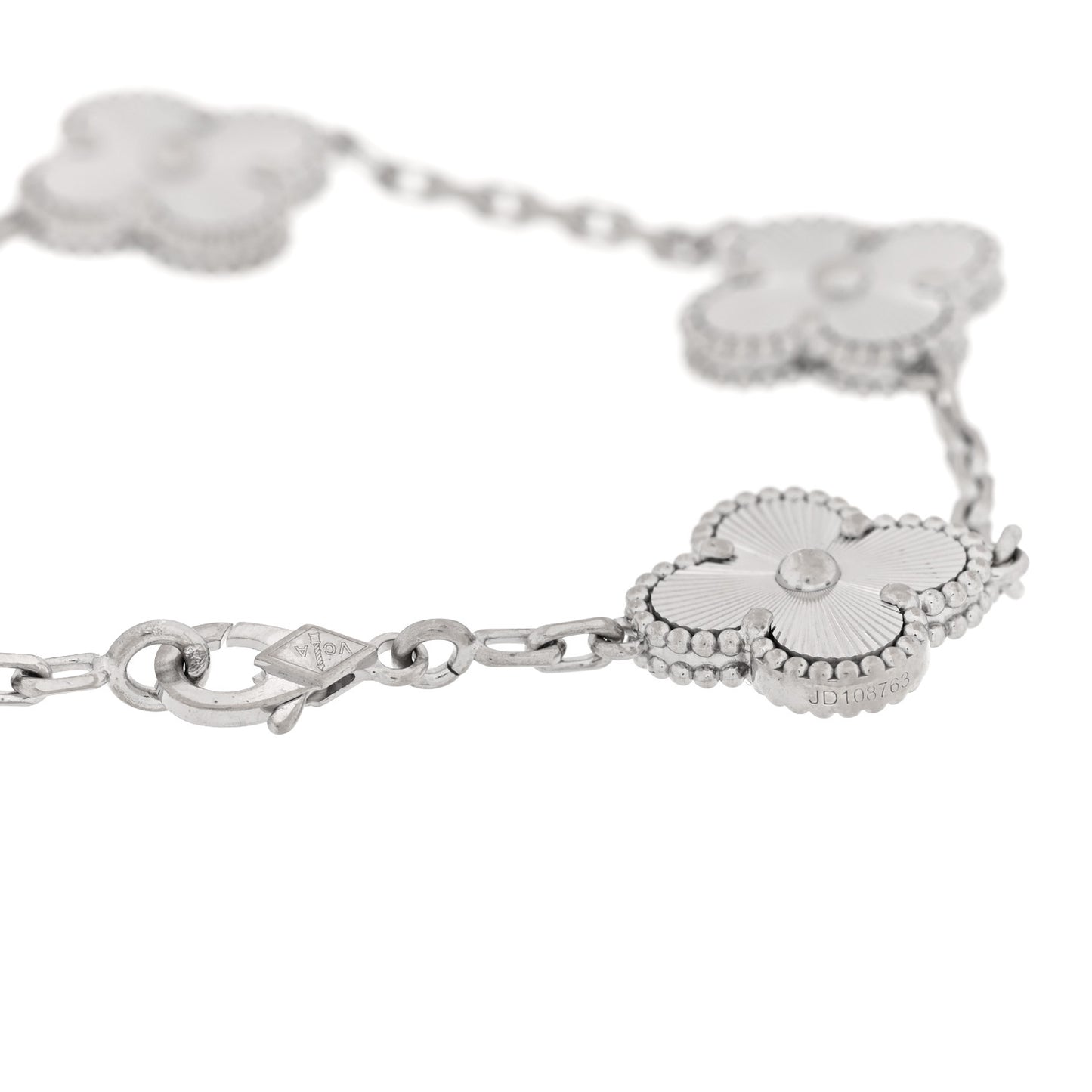 18K White Gold 5 Motifs Guilloche Vintage Alhambra Bracelet