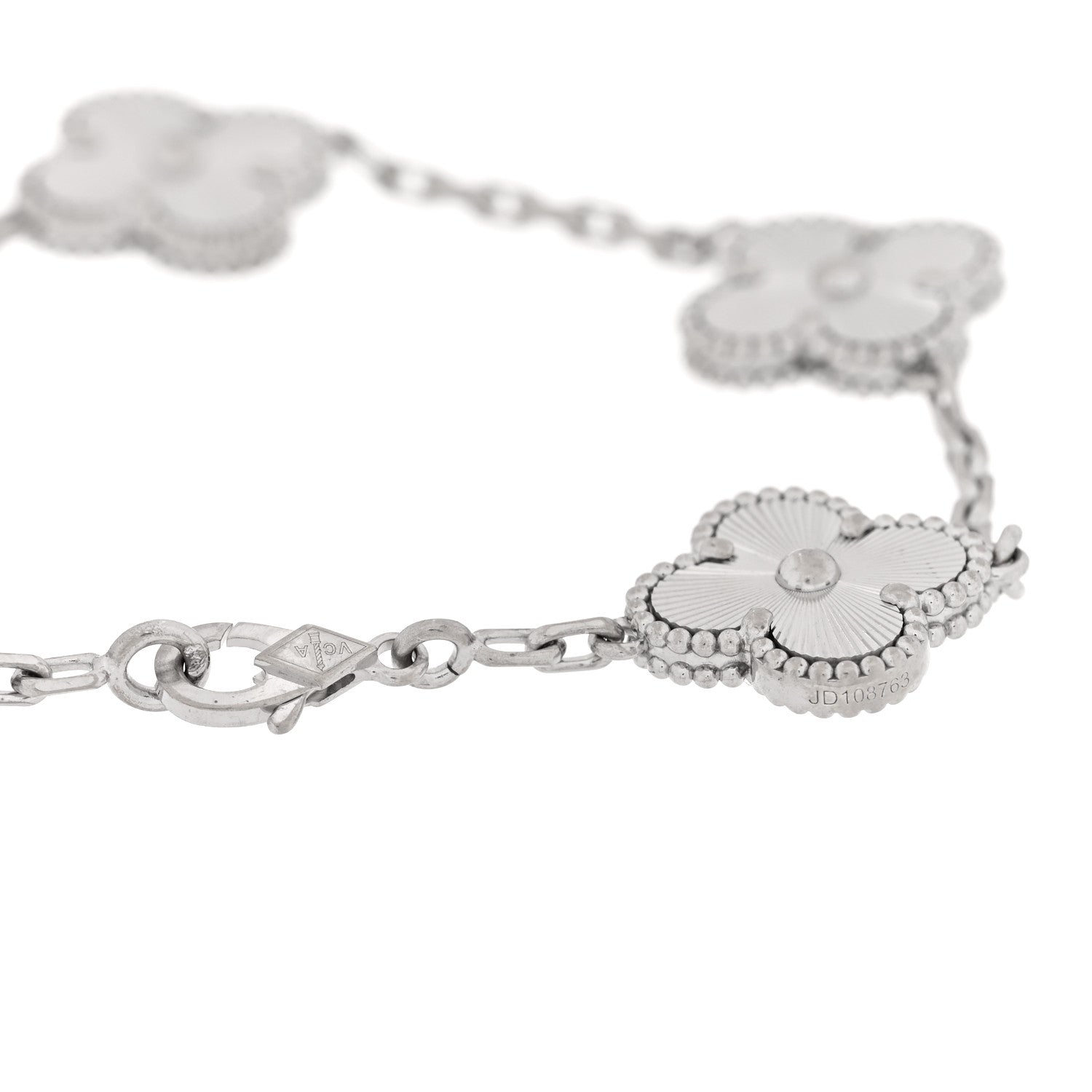 Van Cleef & Arpels 18K White Gold 5 Motifs Guilloche Vintage Alhambra Bracelet 3 of 4