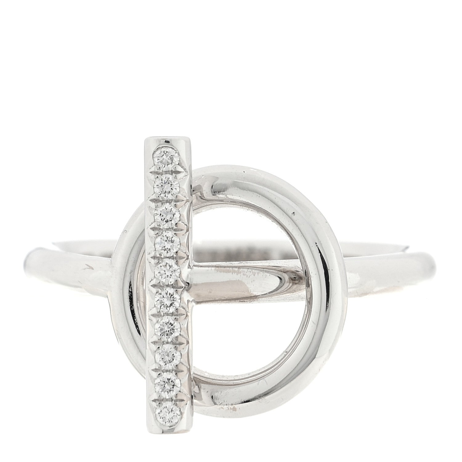 Hermes 18K White Gold Diamond PM Echappee Ring 51 5.75 1 of 4