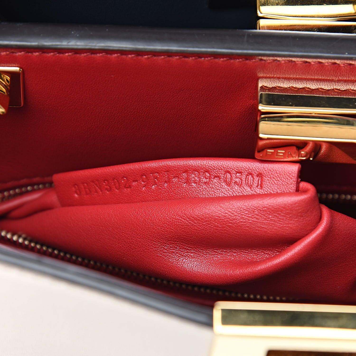 Fendi Vitello Tahiti Burro Bi-Color Medium Peekaboo Iconic Essentially Satchel Camelia Fragola Dark Blue 8 of 11