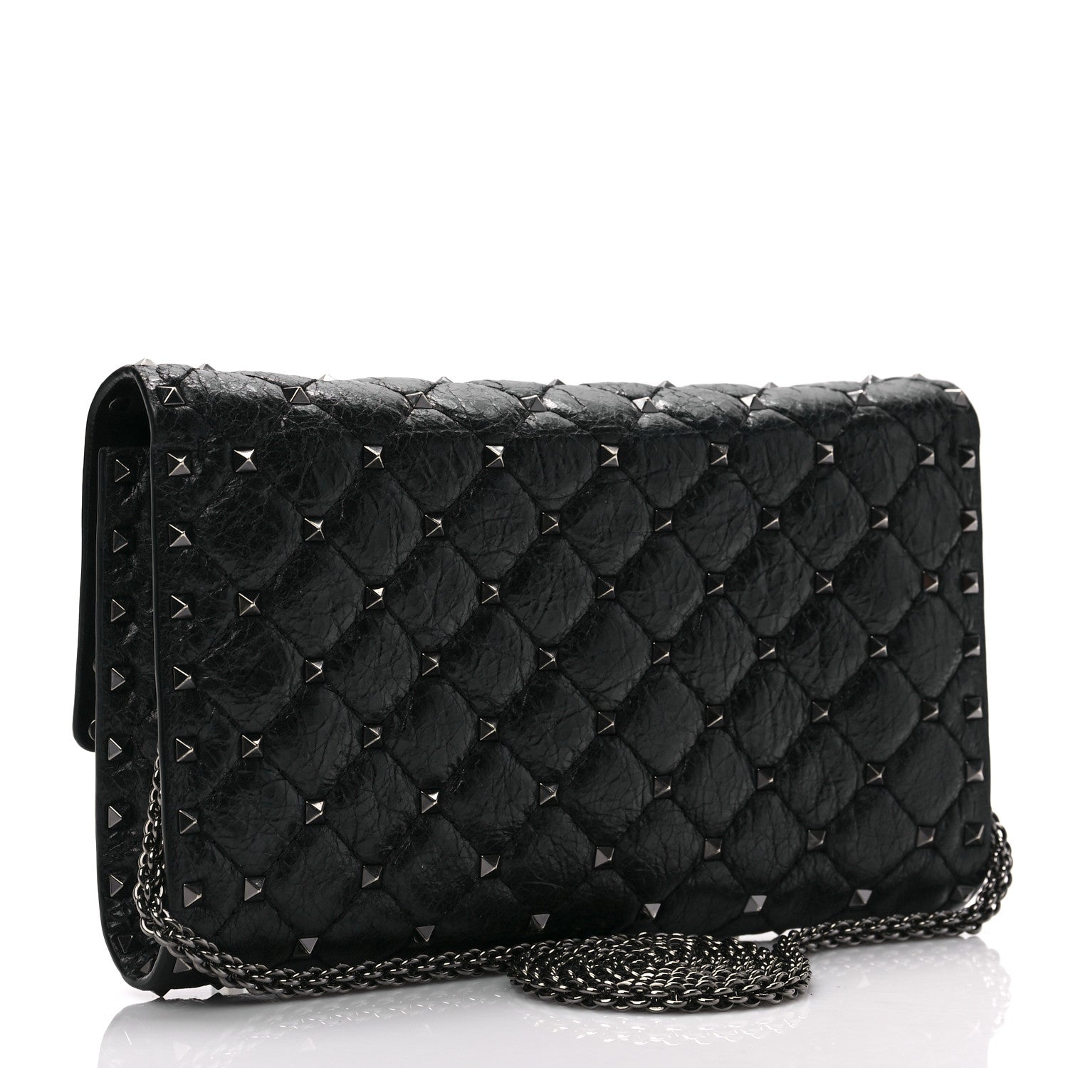 Valentino Garavani Craquele Nappa Rockstud Spike Wallet on Chain Black 3 of 8