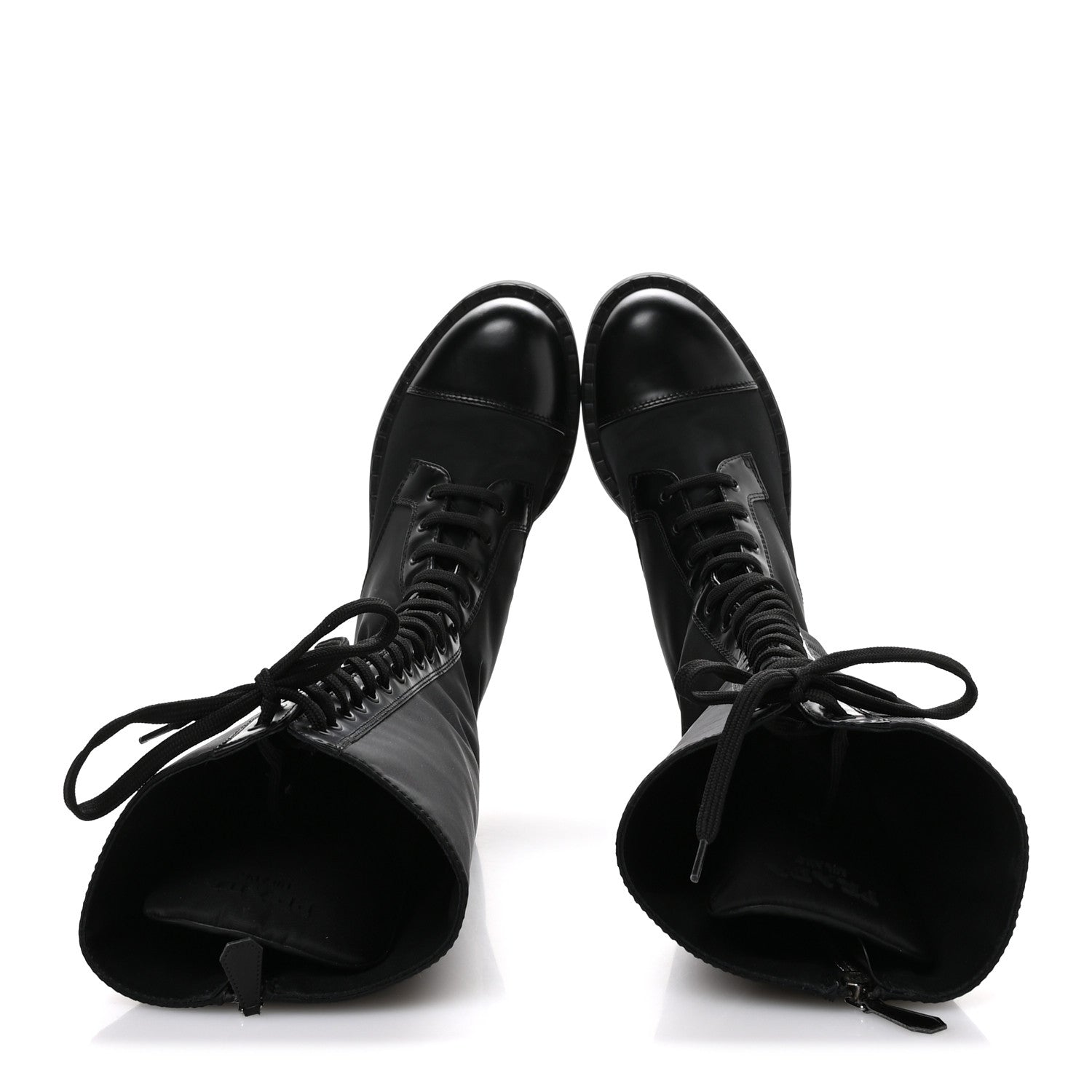 Prada Re-Nylon Spazzolato Rois Metal Triangle Logo Tall 50mm Combat Boots 39.5 Black 2 of 7