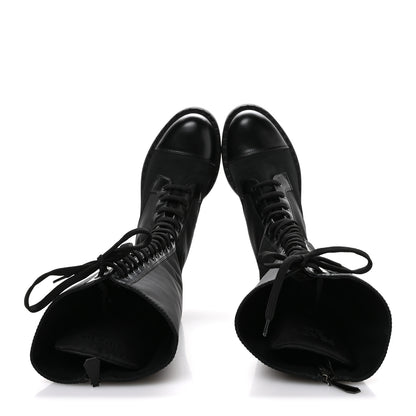 Prada Re-Nylon Spazzolato Rois Metal Triangle Logo Tall 50mm Combat Boots 39.5 Black 2 of 7
