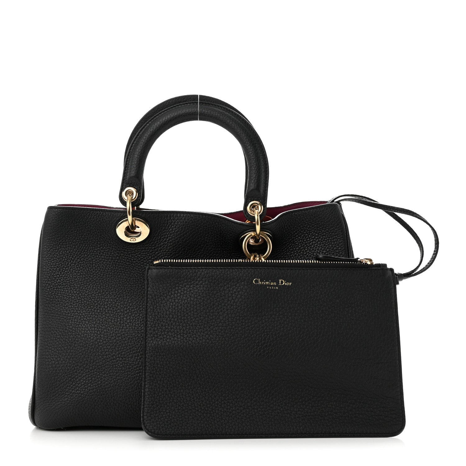Christian Dior Bullcalf Medium Diorissimo Tote Black Rose Indien 1 of 11