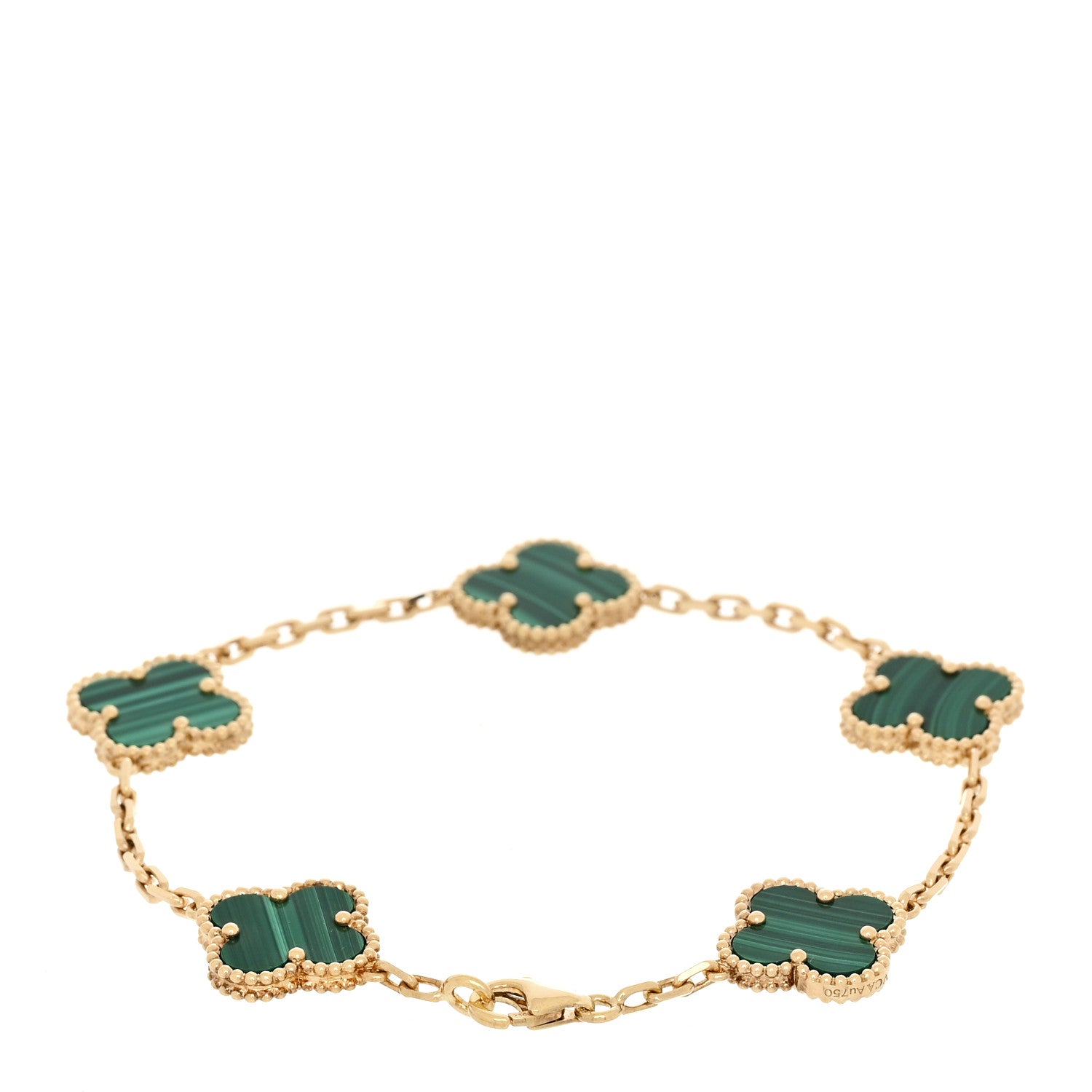 Van Cleef & Arpels 18K Yellow Gold Malachite 5 Motifs Vintage Alhambra Bracelet 2 of 5