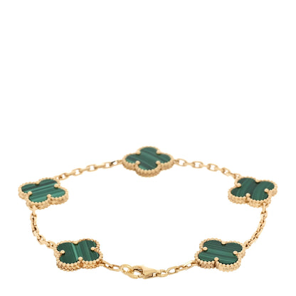 Van Cleef & Arpels 18K Yellow Gold Malachite 5 Motifs Vintage Alhambra Bracelet 2 of 5