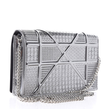Christian Dior Metallic Patent Micro-Cannage Diorama Wallet on Chain Pouch Silver 3 of 8