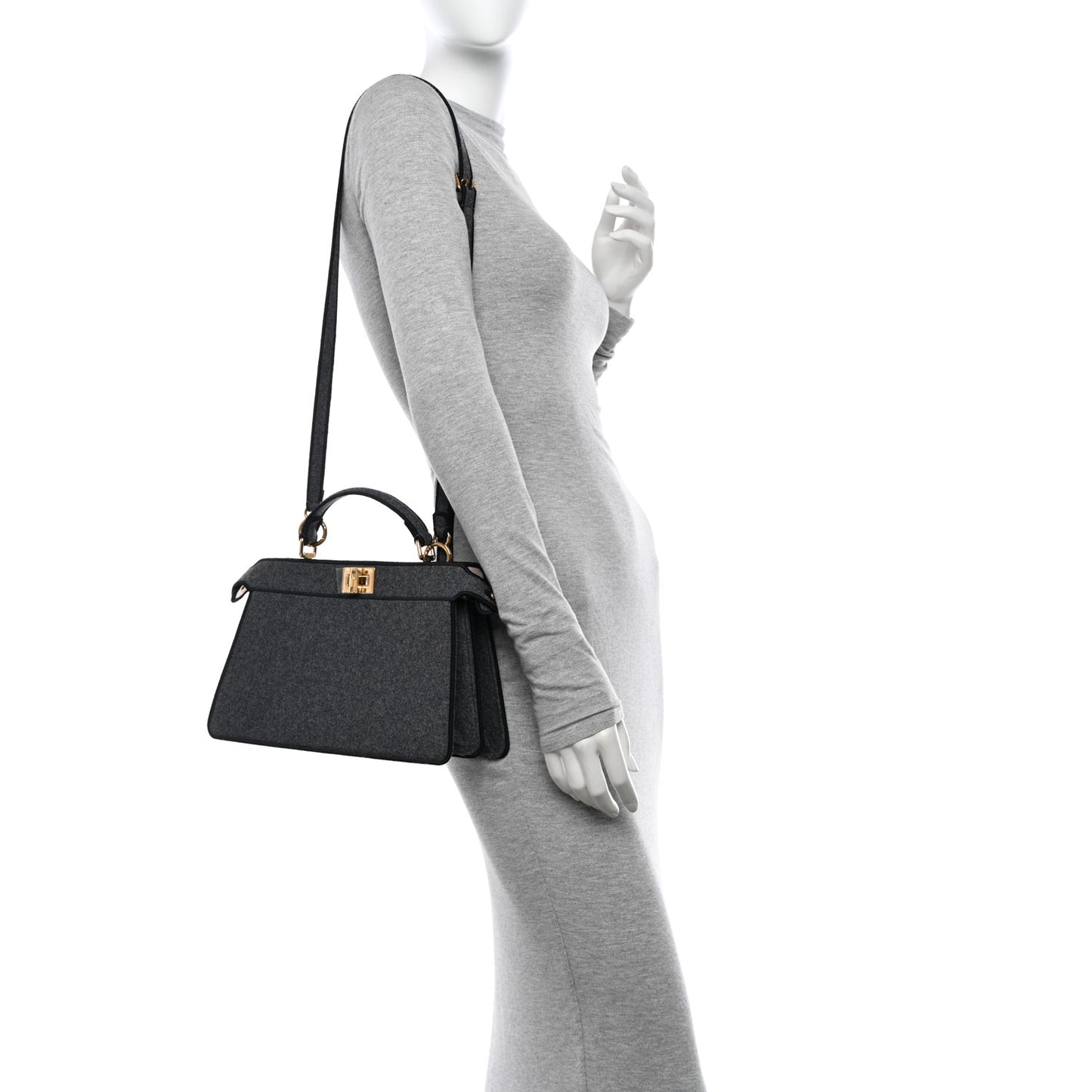 Melange Flannel Satin Threaded Edge Medium Peekaboo I SEE U East West Satchel Grigio Bois de Rose