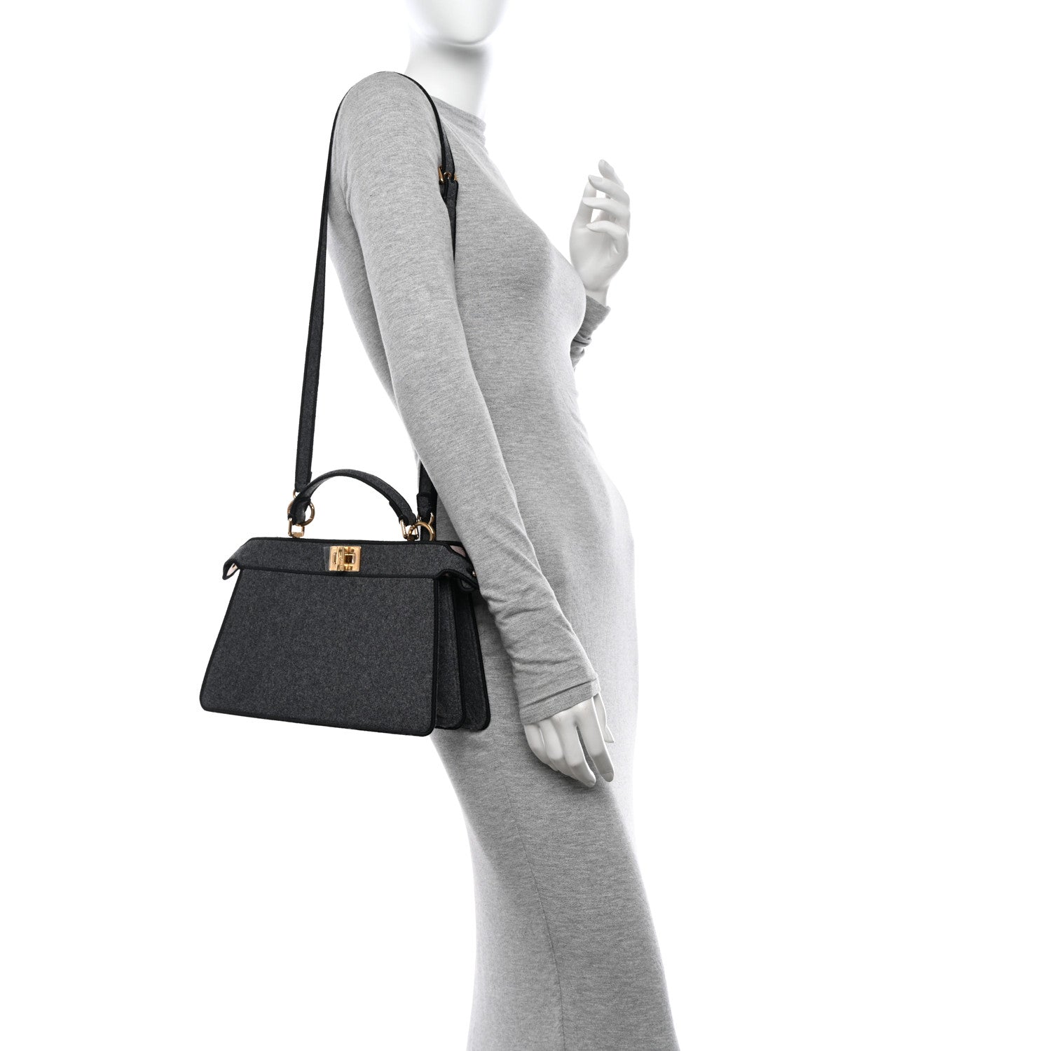Fendi Melange Flannel Satin Threaded Edge Medium Peekaboo I SEE U East West Satchel Grigio Bois de Rose 2 of 13