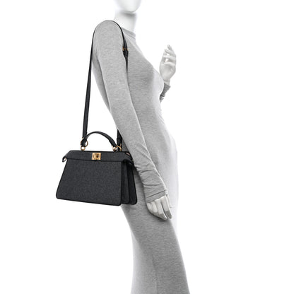 Fendi Melange Flannel Satin Threaded Edge Medium Peekaboo I SEE U East West Satchel Grigio Bois de Rose 2 of 13