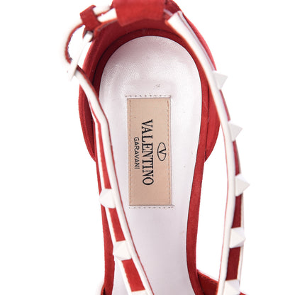 Valentino Garavani Suede Free Rockstud Cross Strap D'Orsay 105mm Pumps 37.5 Rosso Valentino White 6 of 8