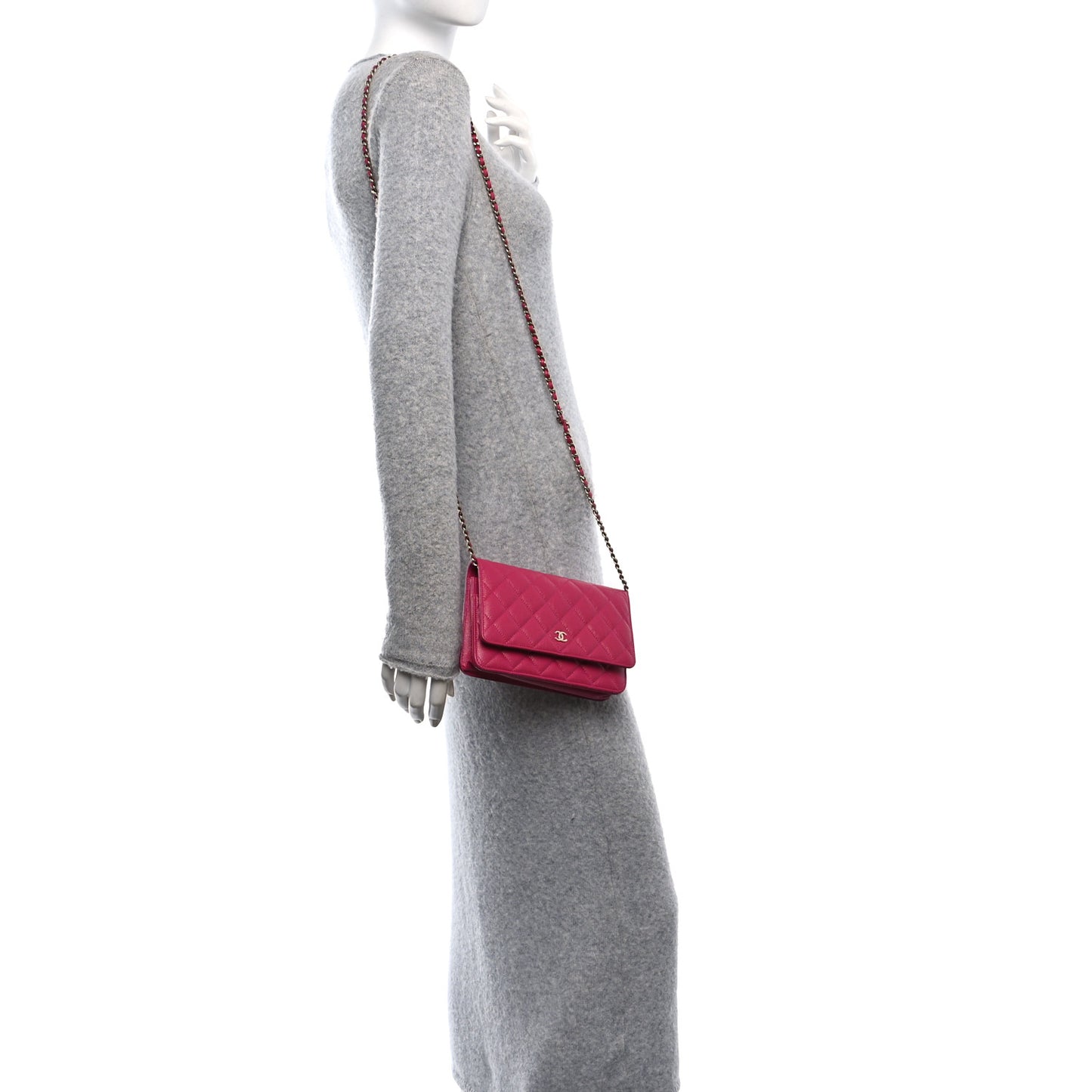 Caviar Quilted Wallet On Chain WOC Fuchsia