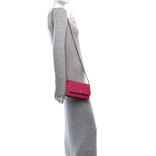 Caviar Quilted Wallet On Chain WOC Fuchsia